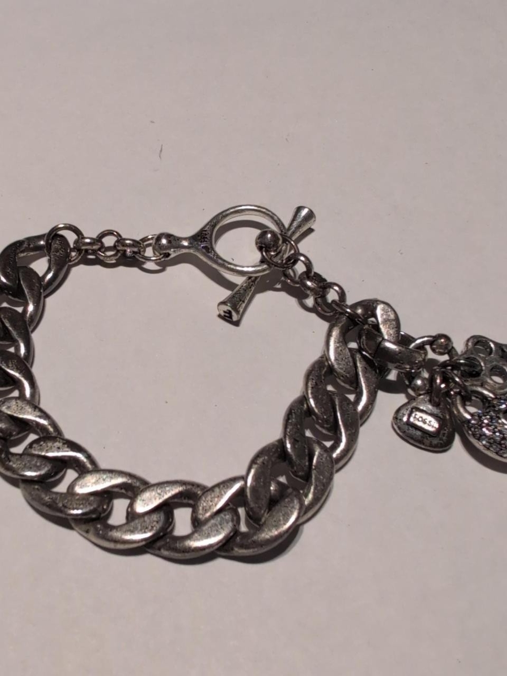 Fossil distressed Silver chain bracelet with heart and key charms #festival #par